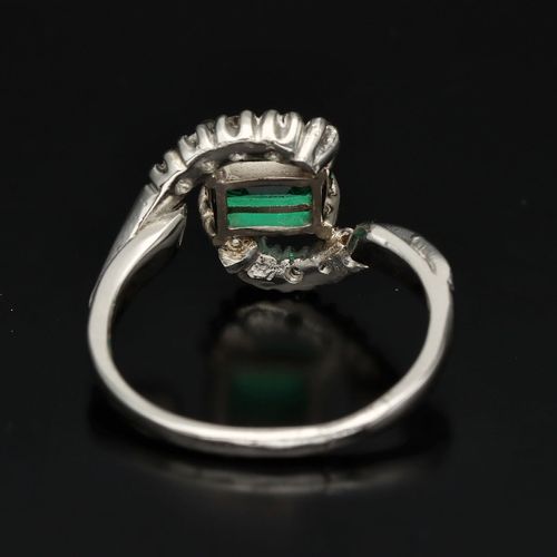 Platinum Chatham Emerald Diamonds Ring image-4