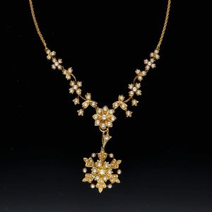 Vintage 15ct Gold Seed Pearl Detachable Pendant Necklace