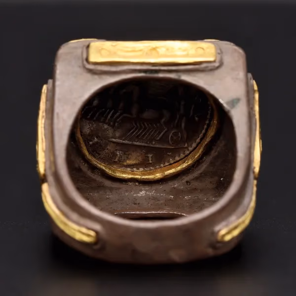18ct Yellow Gold & Oxidised Silver With Rare Roman Coin Ring
