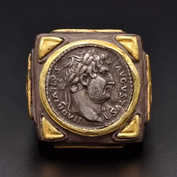 18ct Yellow Gold & Oxidised Silver With Rare Roman Coin Ring