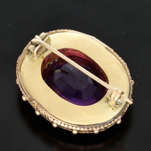 Victorian 18ct Gold Amethyst and Pearls Brooch