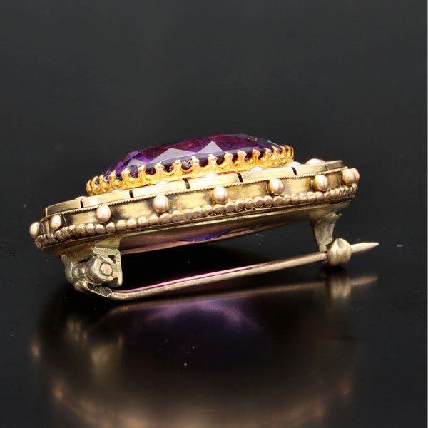 Victorian 18ct Gold Amethyst and Pearls Brooch