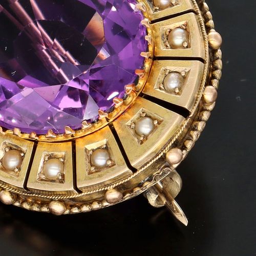 Victorian 18ct Gold Amethyst and Pearls Brooch image-3