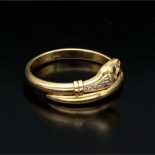 18ct Gold Sapphire and Diamond Snake Ring image-3
