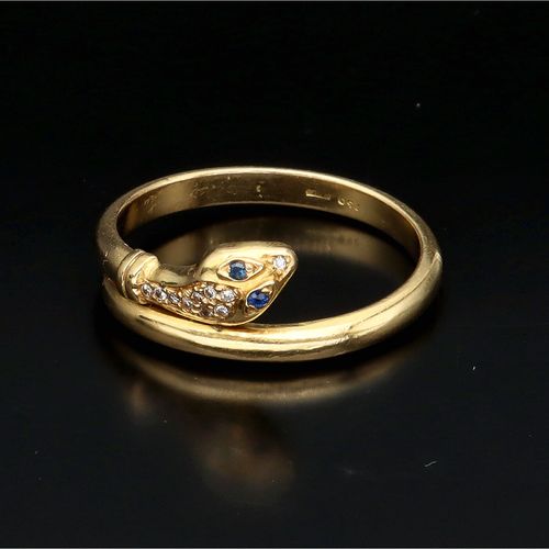 18ct Gold Sapphire and Diamond Snake Ring image-2