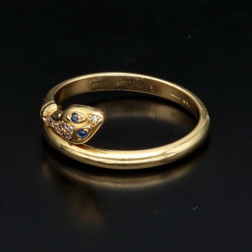 18ct Gold Sapphire and Diamond Snake Ring image-1