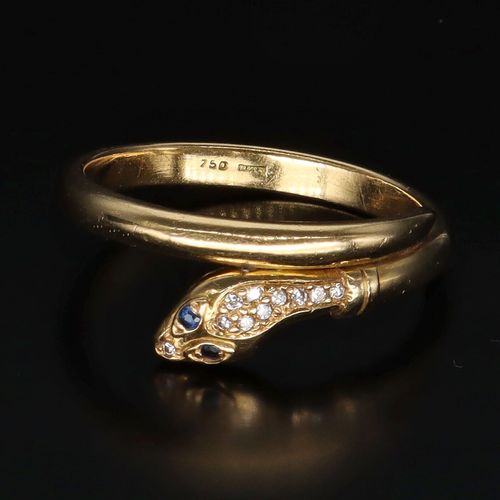 18ct Gold Sapphire and Diamond Snake Ring image-4