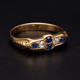 18ct Yellow Gold Edwardian Sapphire & Diamond Ring