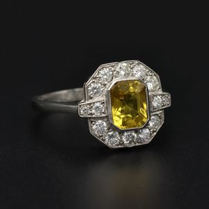 Platinum Yellow Sapphire and Diamond Ring