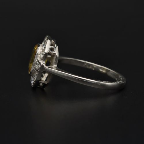 Platinum Yellow Sapphire and Diamond Ring image-3