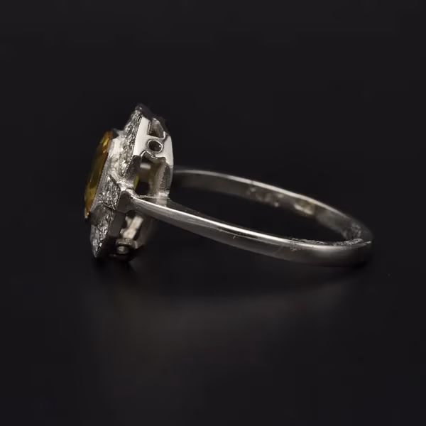 Platinum Yellow Sapphire and Diamond Ring