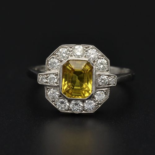 Platinum Yellow Sapphire and Diamond Ring image-2