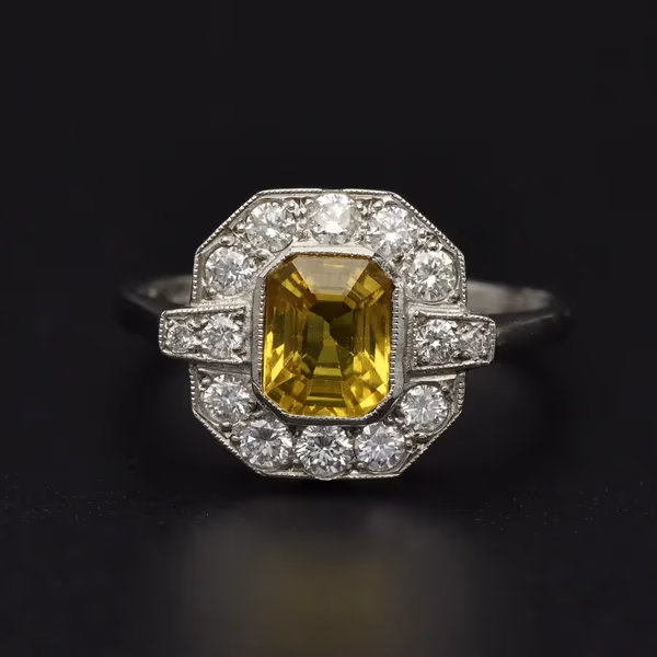 Platinum Yellow Sapphire and Diamond Ring