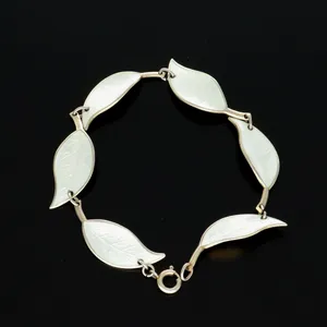 David-Andersen | Sterling Silver | White Guilloche Enamel | Foliate Link Bracelet