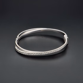 Heavy 9ct White Gold & White Tourmaline Bangle