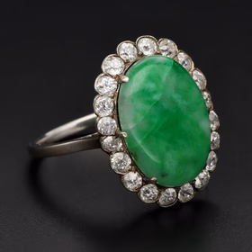 Art Deco Jade & Diamond Halo Ring