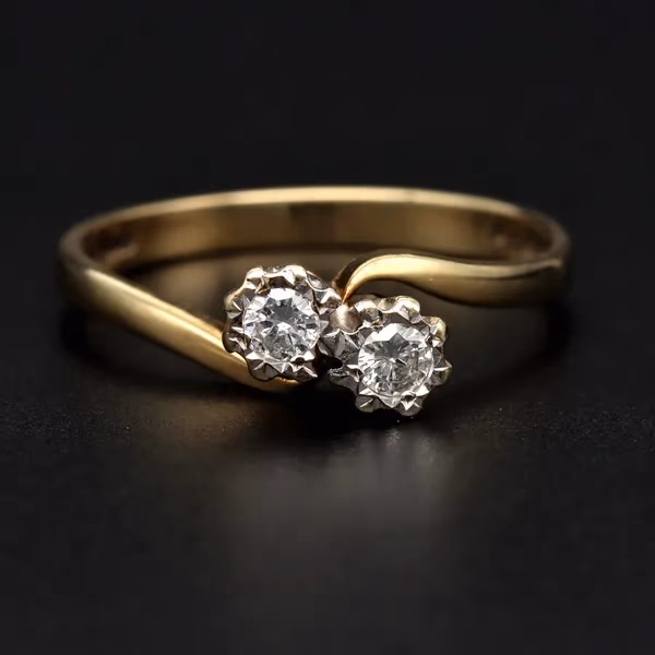 Retro Gold toi-et-moi Diamond Ring