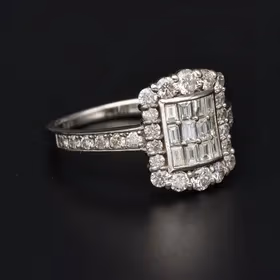 Platinum Baguette & Round Brilliant Cut Diamond Ring