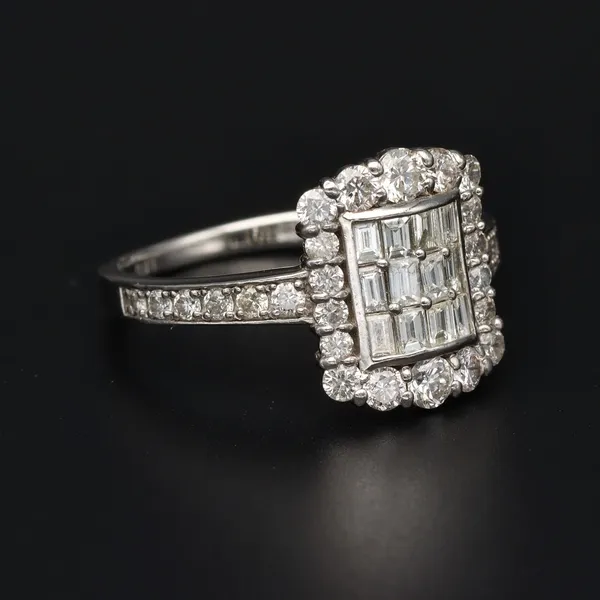 Platinum Baguette & Round Brilliant Cut Diamond Ring
