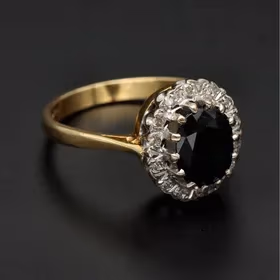 18ct Yellow Gold Natural Sapphire & Diamond Cluster Ring