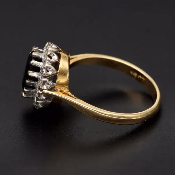 18ct Yellow Gold Natural Sapphire & Diamond Cluster Ring