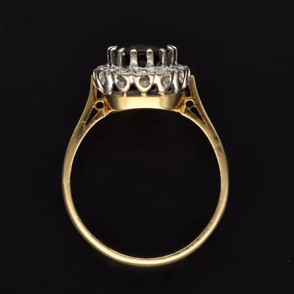 18ct Yellow Gold Natural Sapphire & Diamond Cluster Ring