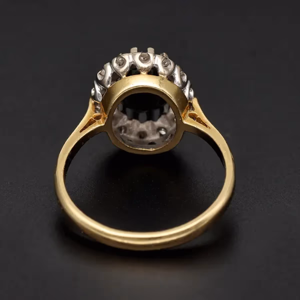 18ct Yellow Gold Natural Sapphire & Diamond Cluster Ring