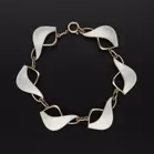 Rare Patterned Norwegian Vermeil Sterling Silver and White Guilloche Enamel Bracelet
