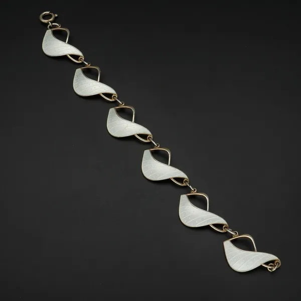 Rare Patterned Norwegian Vermeil Sterling Silver and White Guilloche Enamel Bracelet