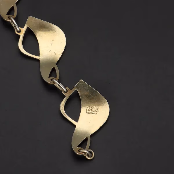 Rare Patterned Norwegian Vermeil Sterling Silver and White Guilloche Enamel Bracelet