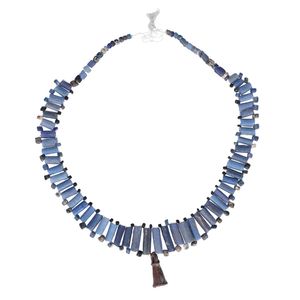 600 - 300BC Egyptian Blue Glass Bead Necklace with Bronze Pendant