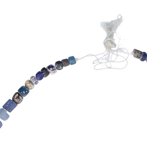 600 - 300BC Egyptian Blue Glass Bead Necklace with Bronze Pendant image-4