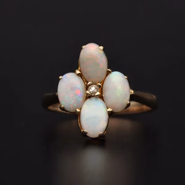 Retro Gold Opal Diamond Ring. Birmingham 1976