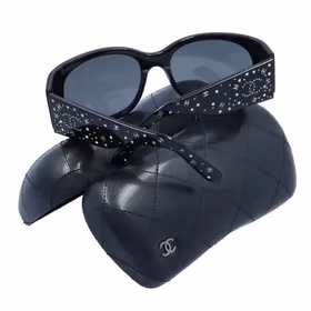 Chanel 5076-H Black Rhinestone Logo Wraparound Sunglasses