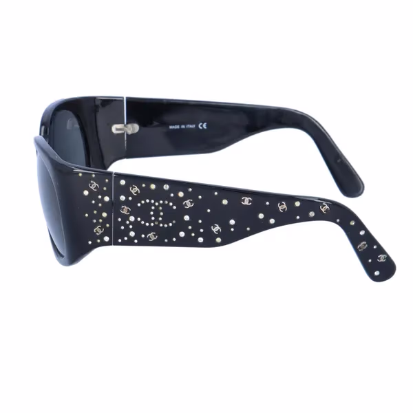 Chanel 5076-H Black Rhinestone Logo Wraparound Sunglasses