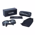Chanel 5076-H Black Rhinestone Logo Wraparound Sunglasses
