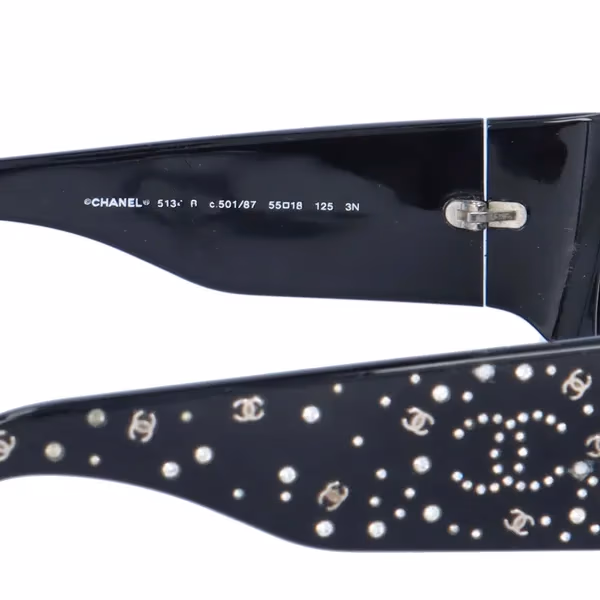 Chanel 5076-H Black Rhinestone Logo Wraparound Sunglasses