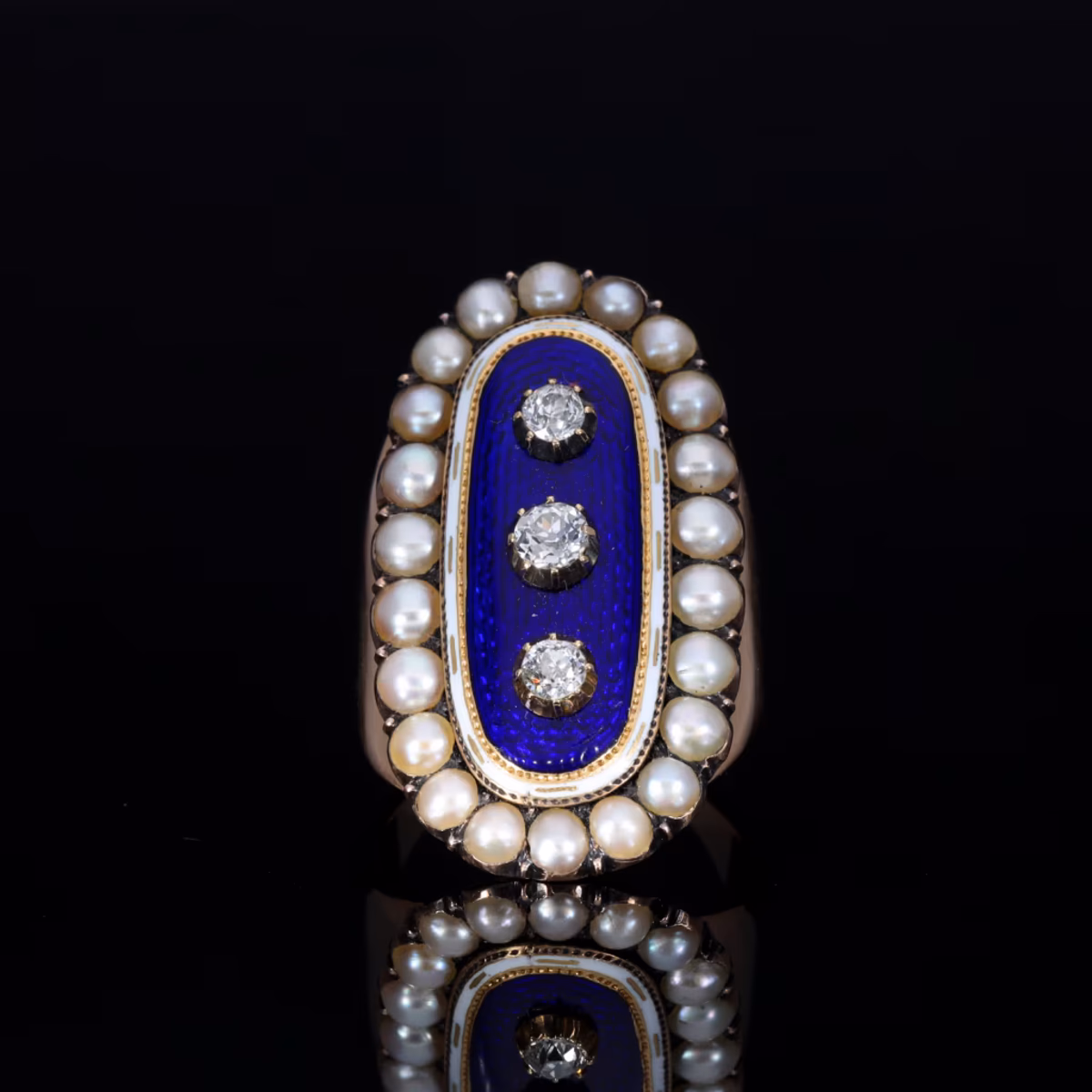 360° view of The Antique 1789 Georgian Diamond, Pearl and Enamel Mourning Ring