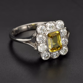 Platinum Yellow Sapphire and Diamond Ring