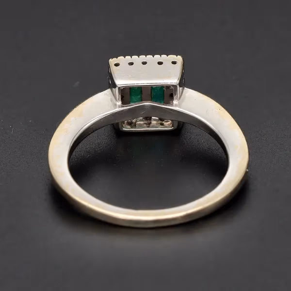 18ct White Gold Emerald & Diamond Halo Ring