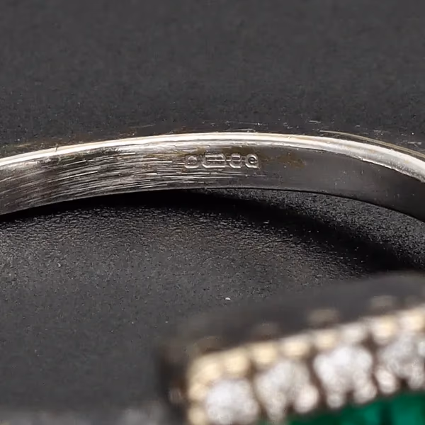 18ct White Gold Emerald & Diamond Halo Ring