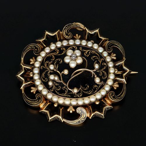15ct Gold Pearl and Diamond Mourning Brooch image-2