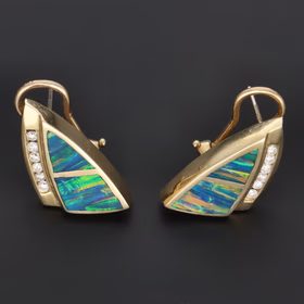 14ct Yellow Gold Opal & Diamond Earrings