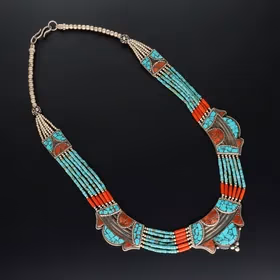 Silver Coral and Turquoise Necklace