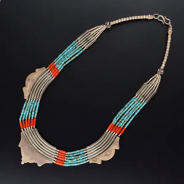 Silver Coral and Turquoise Necklace
