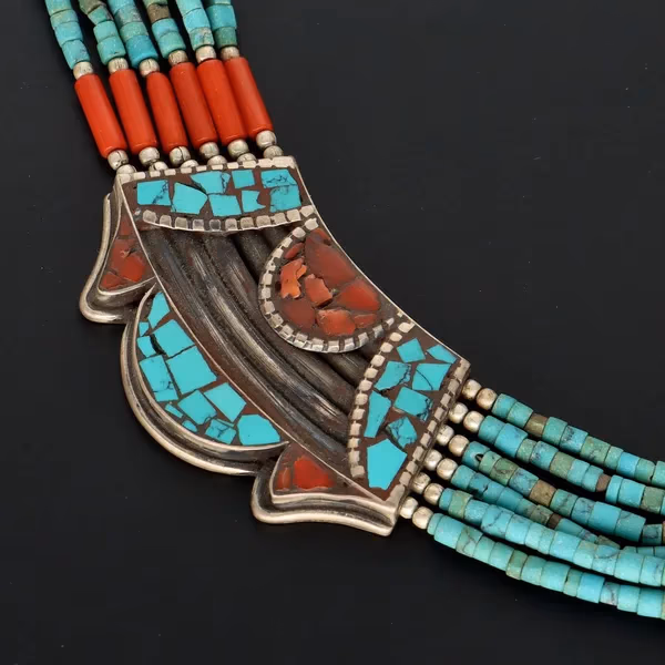 Silver Coral and Turquoise Necklace