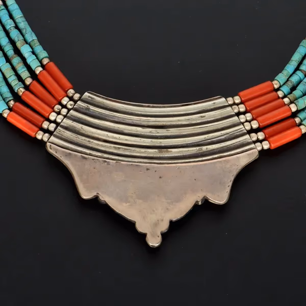 Silver Coral and Turquoise Necklace