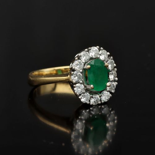 18ct Gold Emerald and Diamond Cluster Ring image-1