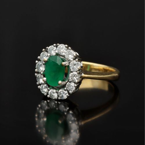 18ct Gold Emerald and Diamond Cluster Ring image-3
