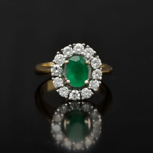 18ct Gold Emerald and Diamond Cluster Ring image-2
